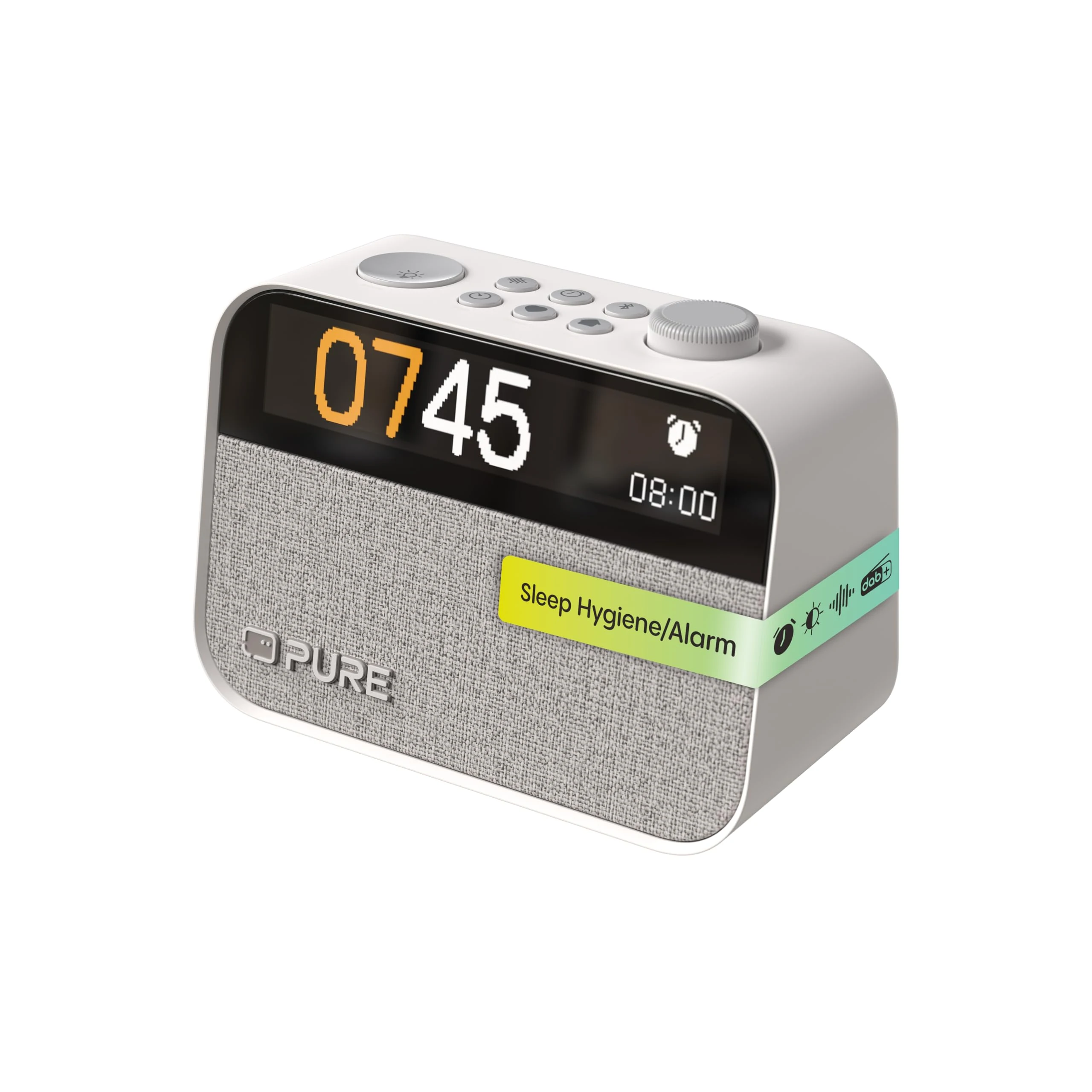 Pure Moment Bedside & Office Alarm Clock (DAB+/FM Digital Radio, Bluetooth, Sleep Sound White Noise Machine, Sleep Aid, Wake-Up Light, Night Light, Dimmable Display) White