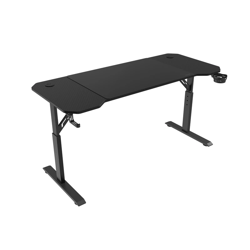 Mars Gaming MGD-ERGO140, Adjustable Height Gaming Desk 3 Positions, Ergonomic Surface, Metal Frame, XXL Mousepad, Headset and Drink Holders, Cable Management, 140x60cm Gaming Desk, Black
