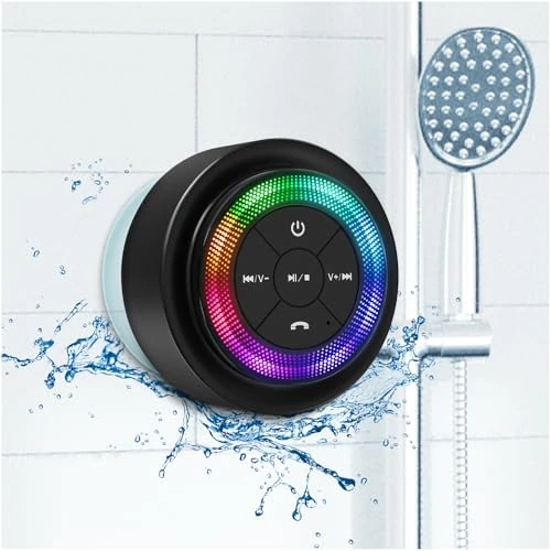 Xleader, Upgraded, Pro Shower Speaker, Certified IPX7 Waterproof Bluetooth Speaker, with Lights, Suction Cup, Clip, Built-in Mic, Crystal Sound&Rich Bass, 12H Playtime, SoundAngel Mate