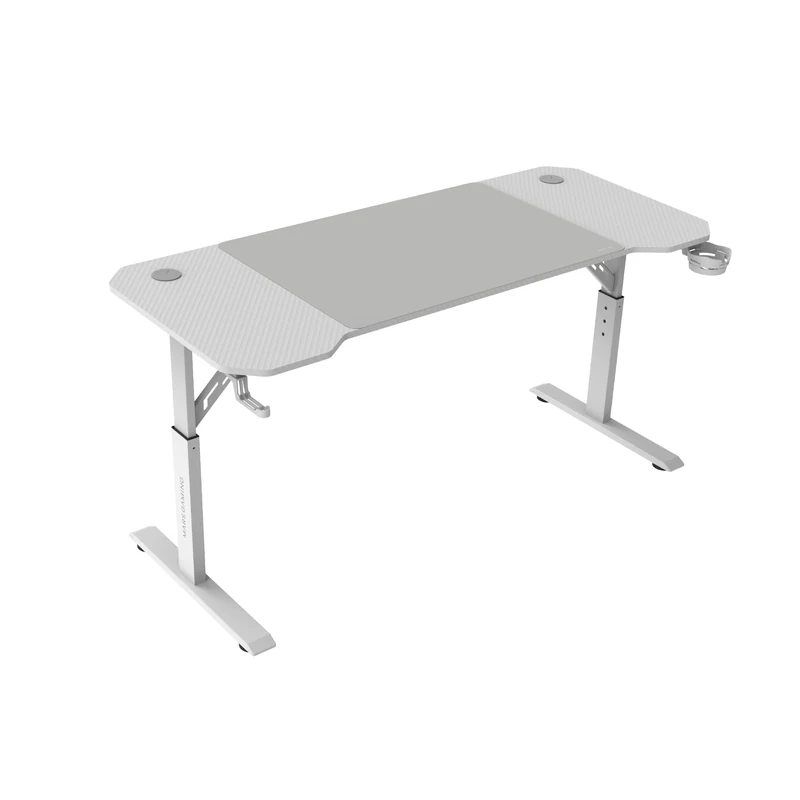 Mars Gaming MGD-ERGO140, Adjustable Height Gaming Desk 3 Positions, Ergonomic Surface, Metal Frame, XXL Mousepad, Headset and Drink Holders, Cable Management, 140x60cm Gaming Desk, White