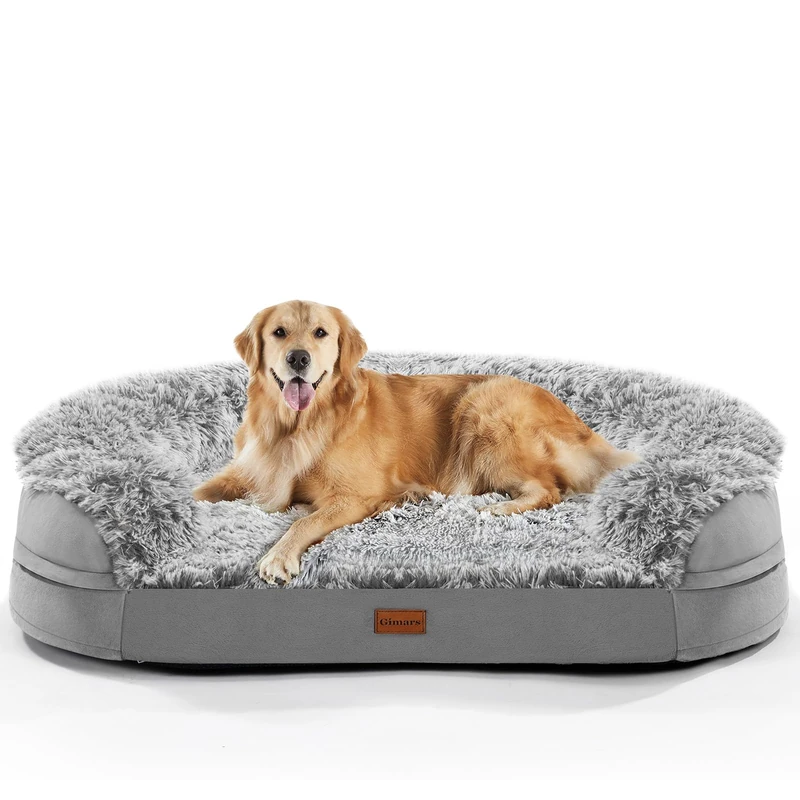 Gimars 9.5cm Thickened Orthopedic Dog Beds for Extra Large Dogs, Supportive Dog Sofa Bed with 28D Egg-Crate Foam, Removable Washable Cover, Waterproof Lining, Half-Round Design for Puppy,Senior Dog