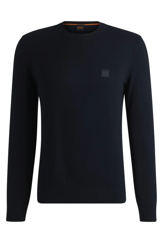 BOSS Mens Kanovano S Knitted Sweater in Cotton and Cashmere with Logo Label