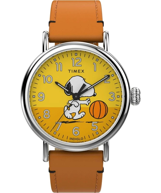 Timex Men's Analogue Quartz Watch with a Leather Strap Peanuts