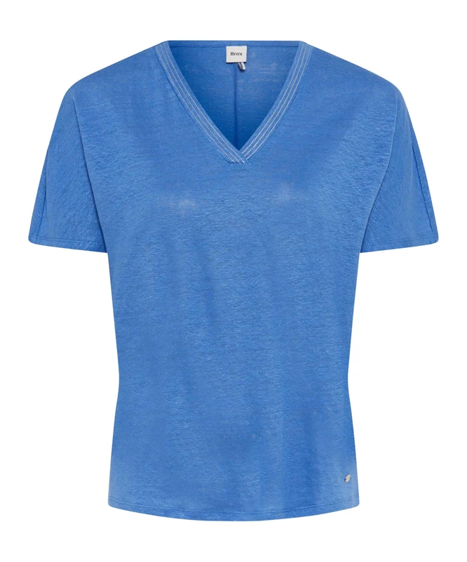 BRAX Women's Style.caelen Pure Linen Solid T-Shirt, 24 Sapphire Blue, 42