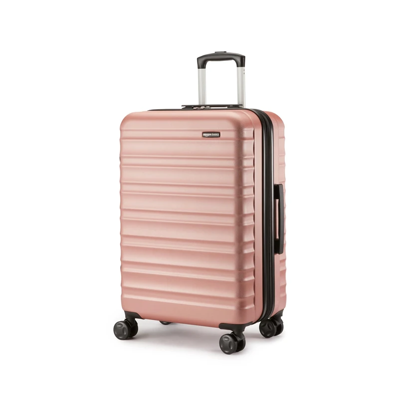 Amazon Basics Hardside Medium Suitcase, ABS Hardshell Expandable Lightweight Suitcase with 4 Spinner Wheels, 68 cm, Rose Gold