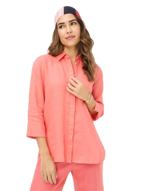 BRAX Women's Style.Vicki Pure Linen Solid Blouse, 45 Watermelon, 12