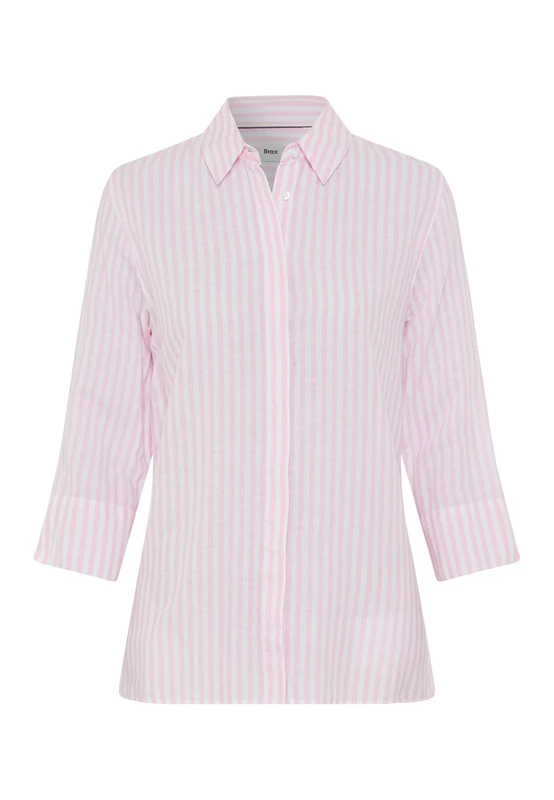 Brax Women's Style.Vicki Pure Linen Stripe Blouse, Pink Quarts, 14