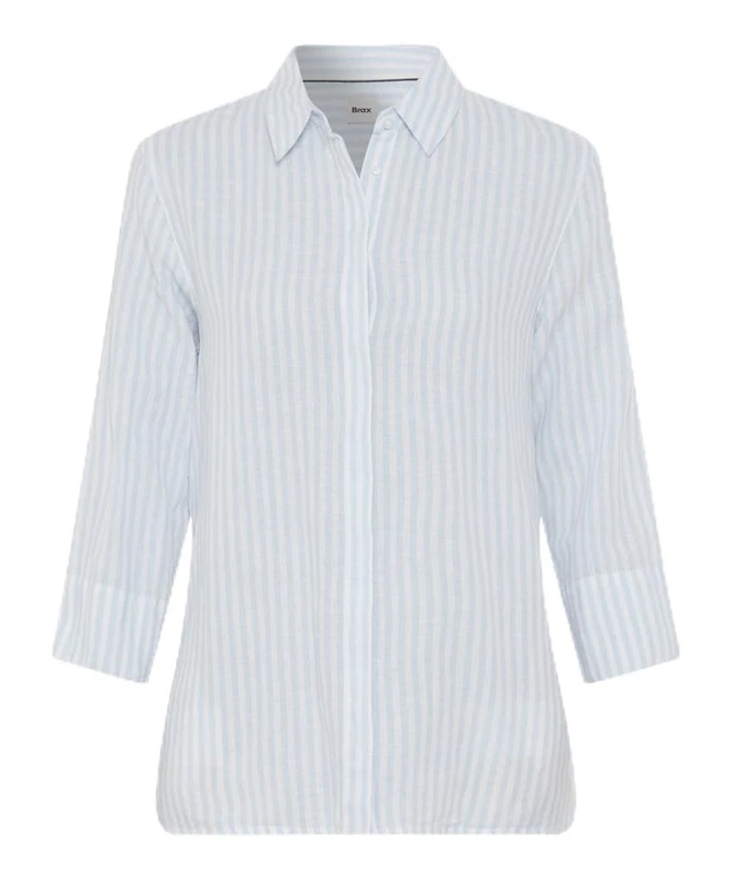 BRAX Women's Style.Vicki Pure Linen Stripe Blouse, Blue, 14