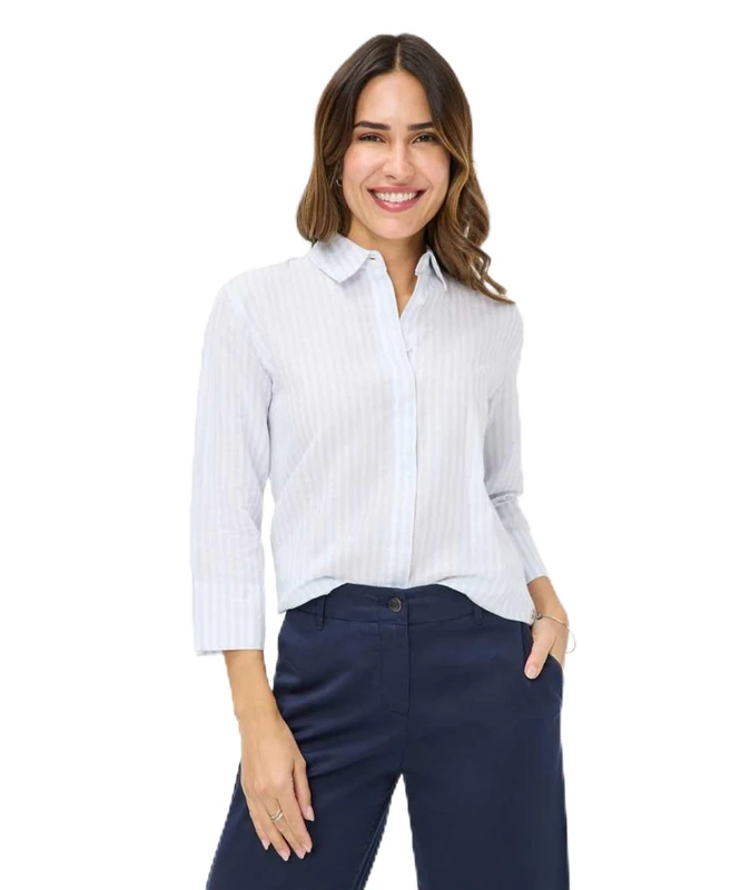 BRAX Women's Style.Vicki Pure Linen Stripe Blouse, Blue (28), 12