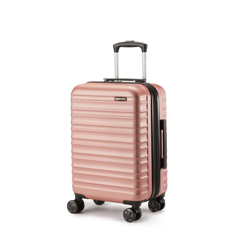Amazon Basics Hardside Expandable Carry-on - ABS Travel Luggage with 4 Double Spinner Wheels - Scratch Resistant and Lightweight Construction - 37.5 x 25.5 x 55cm - Rose Gold