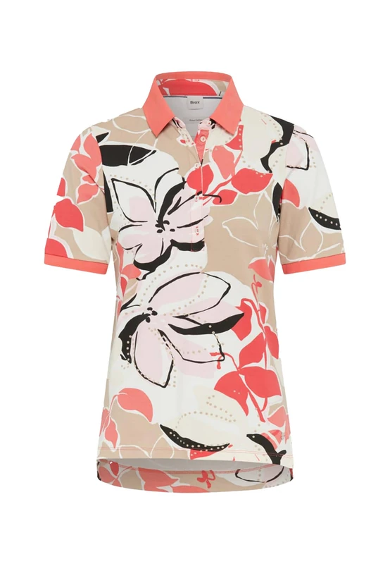 Style Cleo Polo Shirt in Pima Pique Quality with a Floral Print, 45 Watermelon, 10 - Image 1