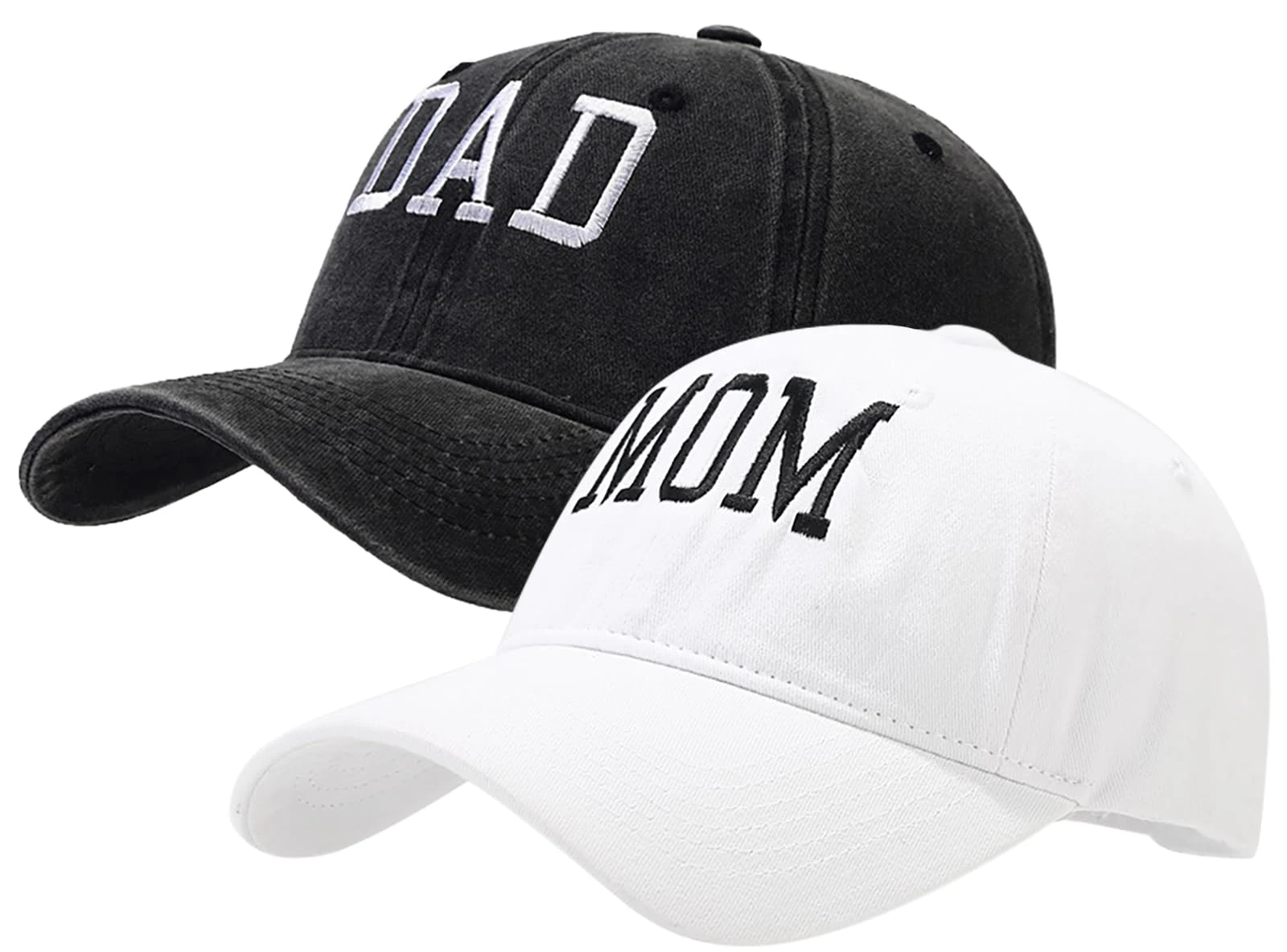 XYIYI 2 Pack Dad Black Mom White Unisex Washed Vintage Baseball Cap Golf Dad Hat Adjustable Classic Low Profile Plain Cap for Men Women