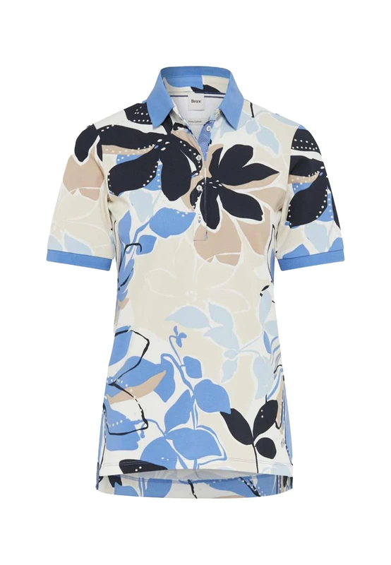 Style Cleo Polo Shirt in Pima Pique Quality with a Floral Print, 24 Sapphire Blue, 20