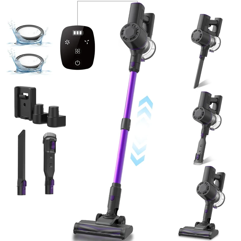 Cordless Vacuum Cleaner with Upgraded Floor Brush, 30Kpa Powerful Stick Vacuum with Touch Display, Self-Standing Design, Detachable Battery Handle, Lightweight Vacuum for Hard Floor Carpet Pet hair