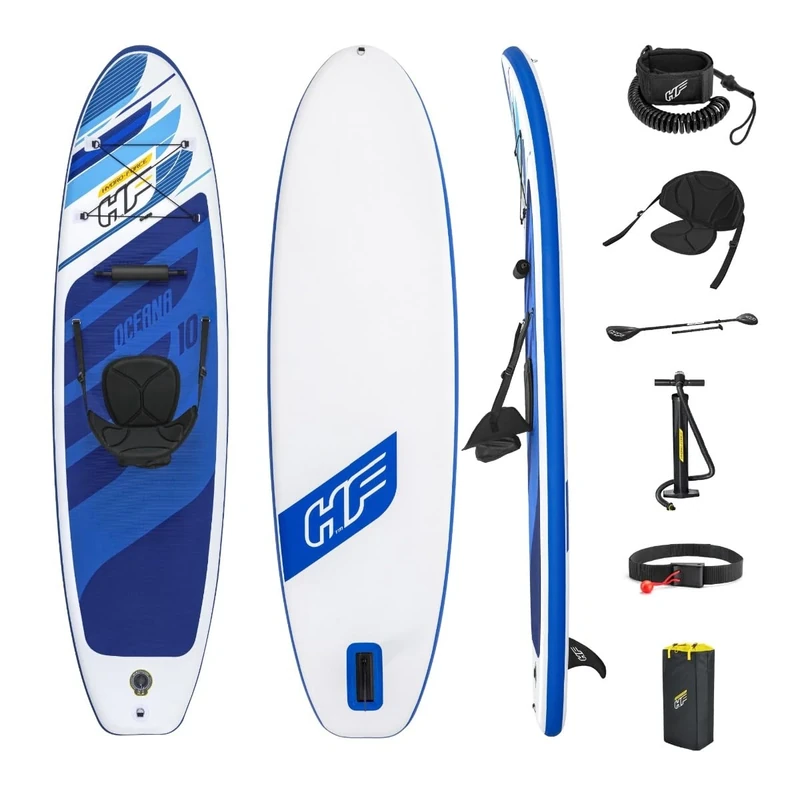 Hydro Force Oceana Inflatable Paddle Board, Kayak Conversion kit, SUP Board with Kayak Seatset with Carry Backpack, Pump, Paddle, 10ft
