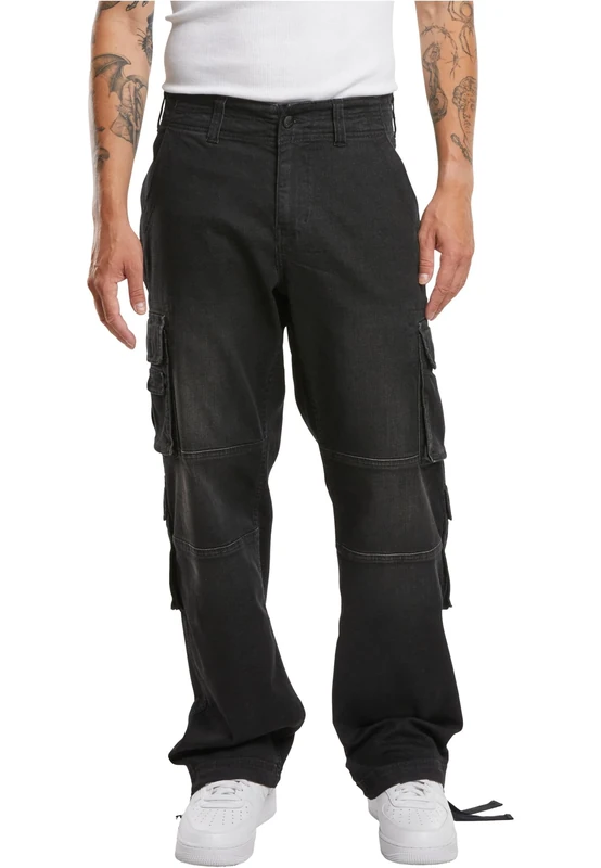 Brandit Men's Denim Cargo Pants Black Slacks, 30 W/34 L