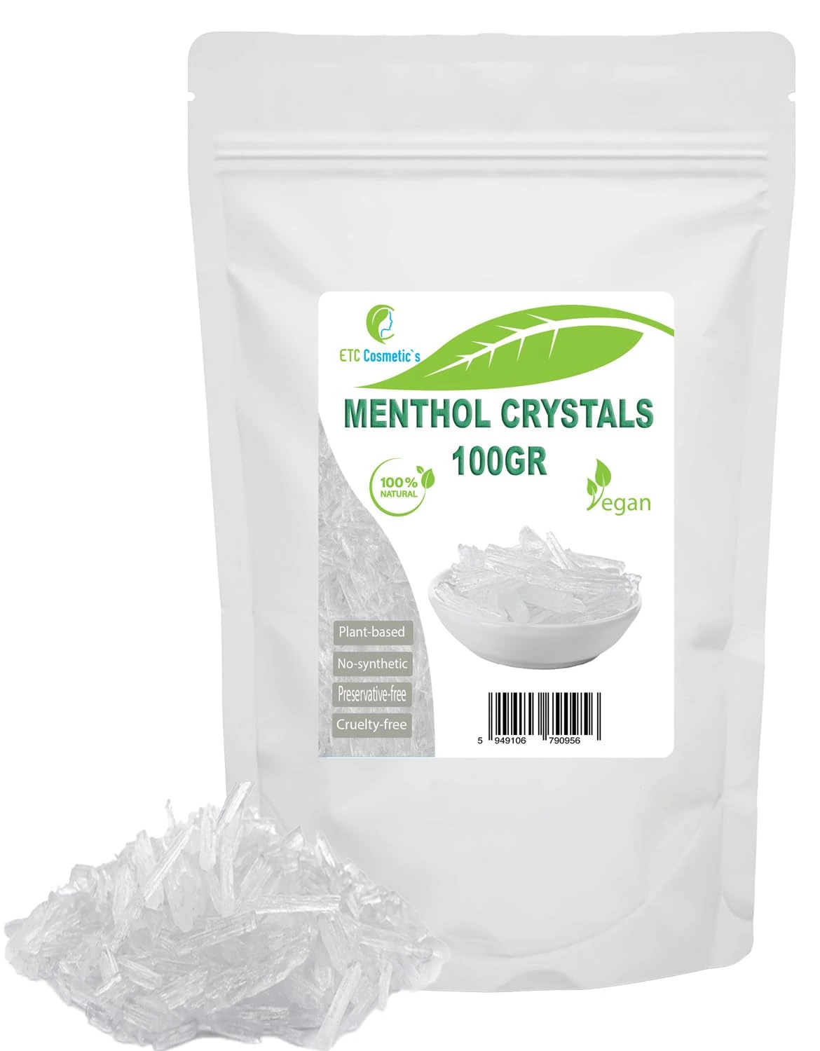 Menthol Crystals - 100 gr - Cooling and freshening Effect, Used as Ingredient in Cosmetic Formulation, Sauna Accessories, Sauna Infusion, 100% Natural Mint Oil