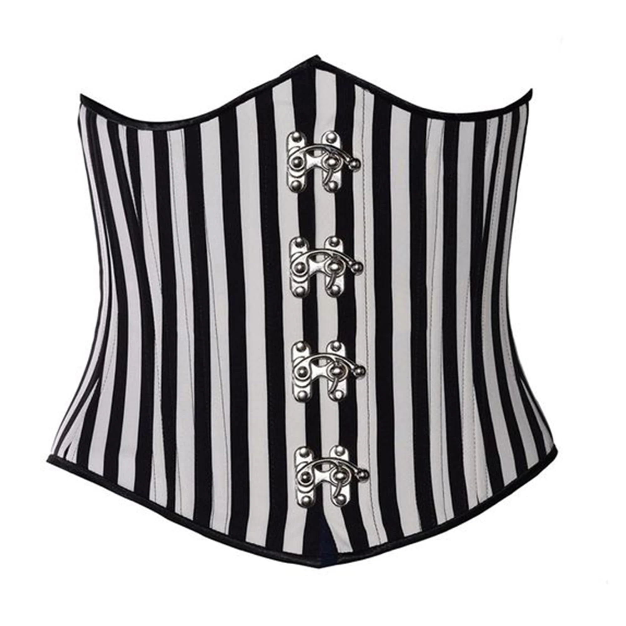CorsetsNmore Women’s Sexy Black And White Striped Steampunk Underbust Bustier Corset