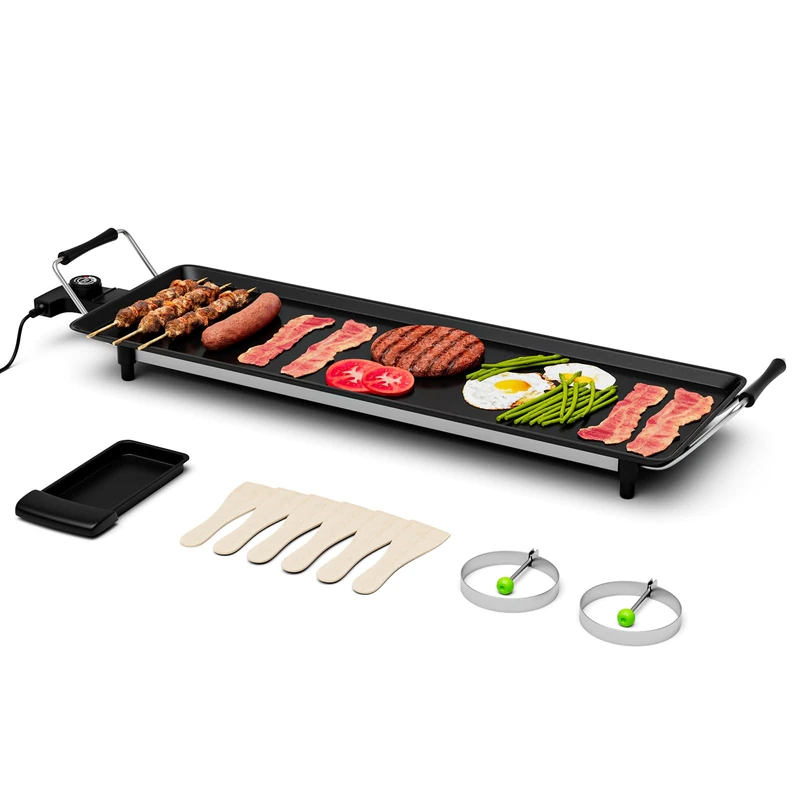GiantexUK Teppanyaki Grill Table, 1800W Non-Stick Electric Barbecue Griddle with 6 Wooden Shovels and 2 Egg Rings, Adjustable Temperature Electric BBQ Hot Plate for Indoor Ourdoor (70 x 23 cm)