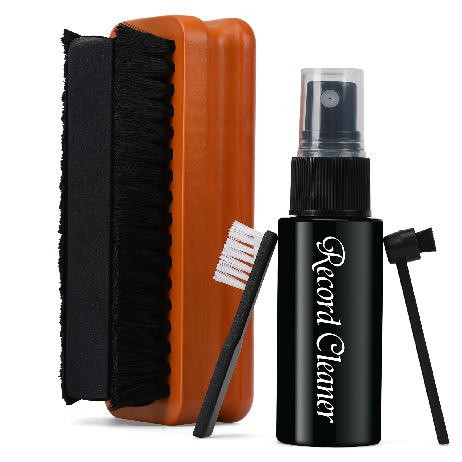 Vinyl Record Cleaner Kit: 4-in-1 Includes 2in1 Velvet & Microfiber Record Brush, Anti-Static Cleaning Solution Liquid, Stylus and Nylon Brush, Record Cleaner for Vinyl LPs Album, Improve Sounds
