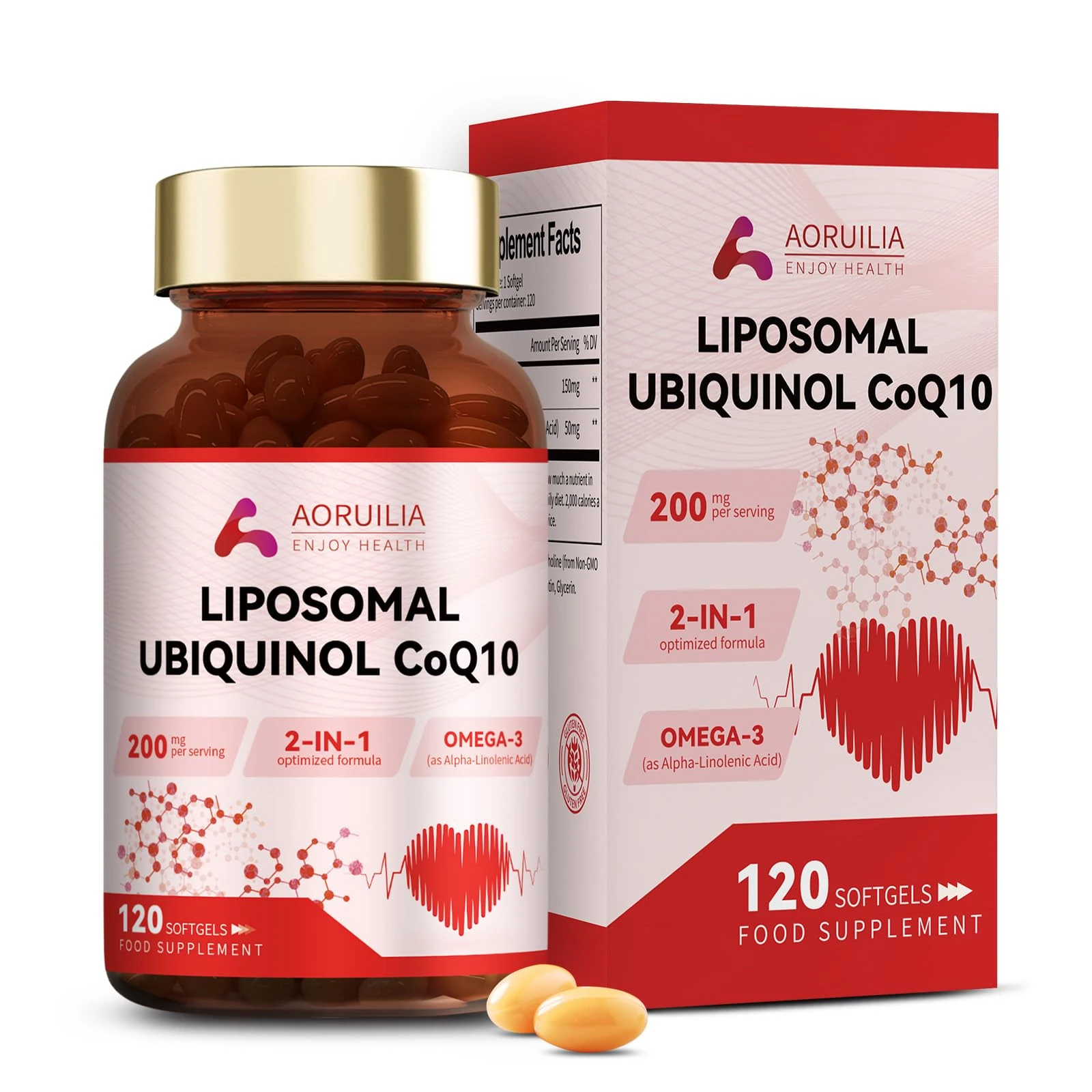 Ubiquinol CoQ10 High Strength 200mg Softgels with Omega 3 Coenzyme Q10 Supplements for Women&Men Powerful Antioxidant for Heart Health 120 Softgels 4 Months Supply