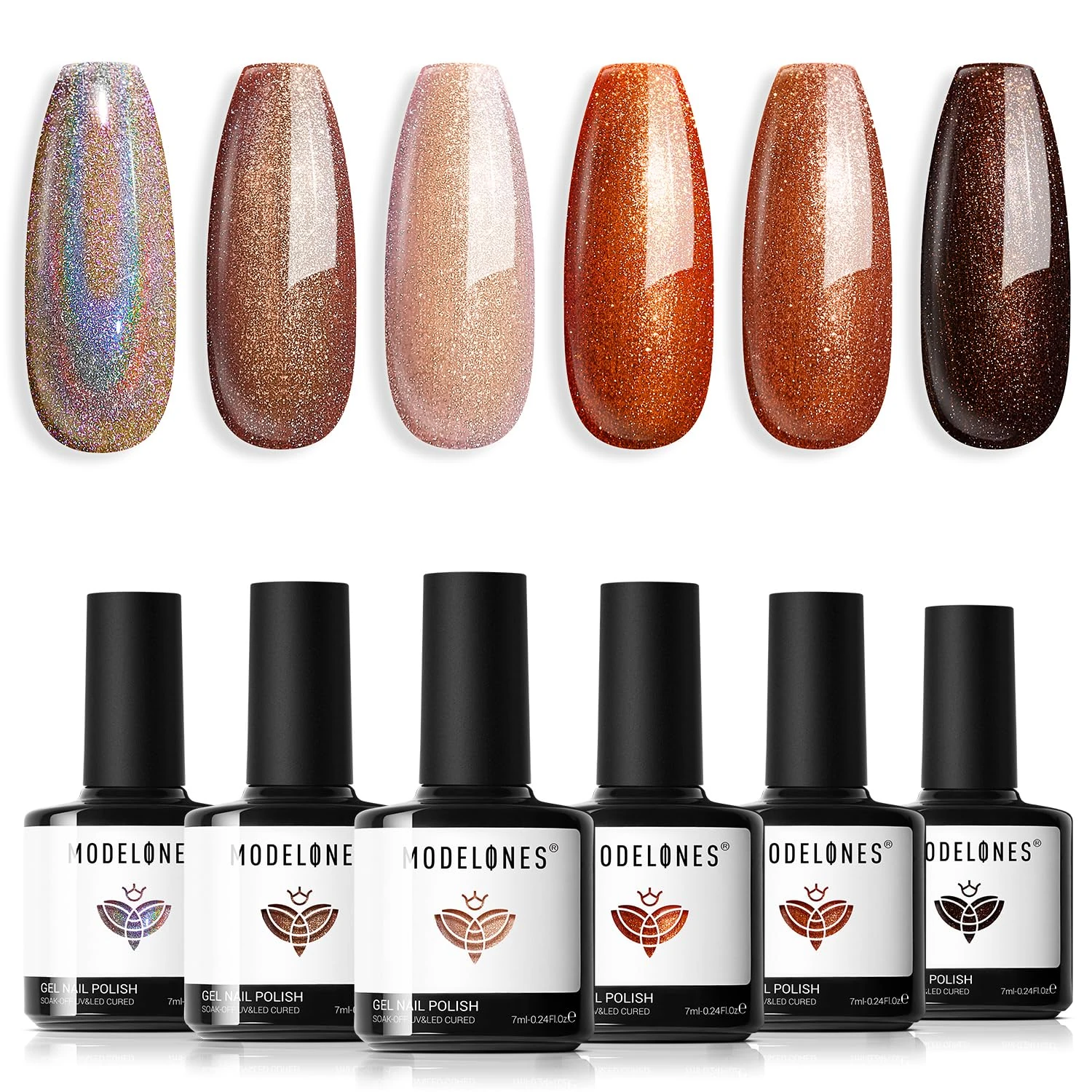 Modelones Gel Nail Polish Set, 6 Colors Autumn Nude Orange Chameleon Gel Polish Brown Gel Nail Polish Set Soak Off Glitter Nail Gel Nail Art DIY Manicure Salon and Home for Women