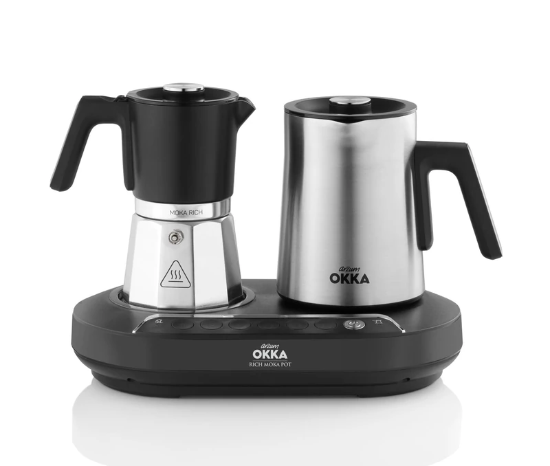 Arzum Okka Rich Moka Pot Turkish Coffee and Moka Maker, Velvetiser, Milk Frother, 5 Cups, Stainless Steel Cooking Pot, Chrome