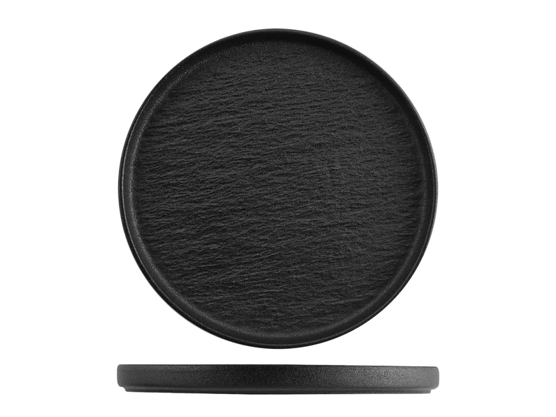 H&H -Skin Set of 3 High Quality Porcelain Plates Diameter 25.5 cm Black Serving Plates Presentation Plates Professional Ho.re.ca - Image 1
