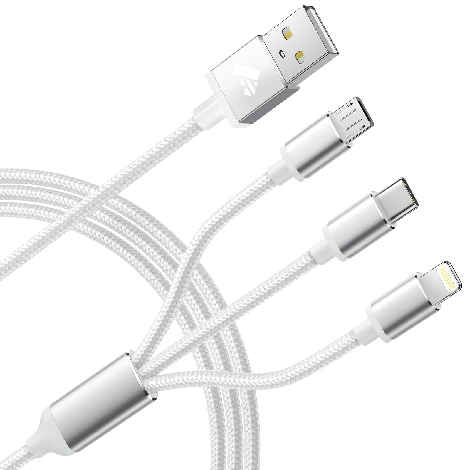 Multi Charger Cable, Multiple USB Charger Cable 3 in 1 3A Fast Charging Cord Nylon Braided for iPhone Ligintning Cable, Android Samsung S22 S20, Huawei, Nexus, Nokia,LG, Sony (1.2M)