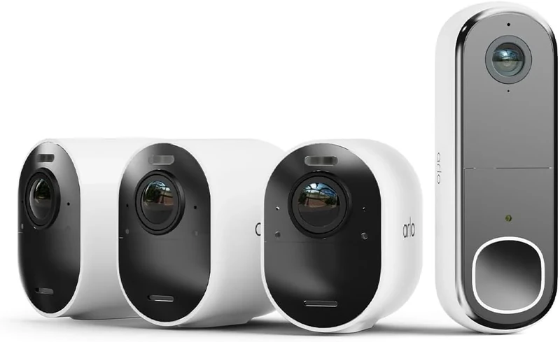 Arlo Ultra 2 4K Security Camera Outdoor and FHD Video Doorbell Wireless, 4K UHD, Wireless CCTV, Night Vision, Spotlight, 2-Way Audio, 3 Camera Kit with Doorbell Cam, Free Trial of Arlo Secure, White