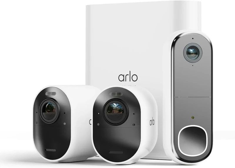 Arlo Ultra 2 4K Security Camera Outdoor and FHD Video Doorbell Wireless, 4K UHD, Wireless CCTV, Night Vision, Spotlight, 2-Way Audio, 2 Camera Kit with Doorbell Cam, Free Trial of Arlo Secure, White