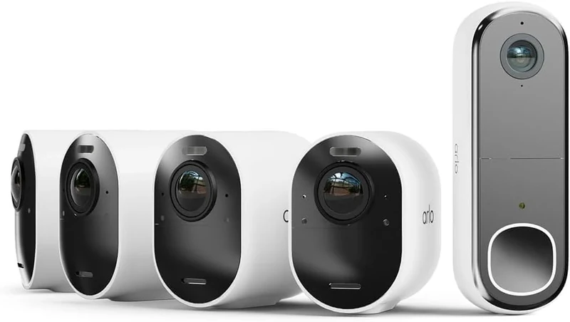 Arlo Ultra 2 4K Security Camera Outdoor and FHD Video Doorbell Wireless, 4K UHD, Wireless CCTV, Night Vision, Spotlight, 2-Way Audio, 4 Camera Kit with Doorbell Cam, Free Trial of Arlo Secure, White
