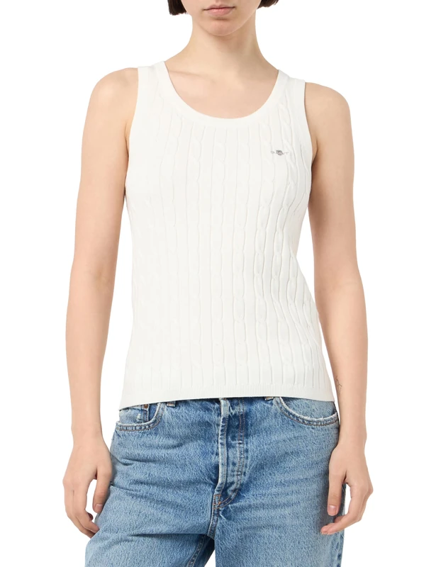 GANT Women's Stretch Cotton Cable Tank Top Pullover Sweater, Eggshell, M