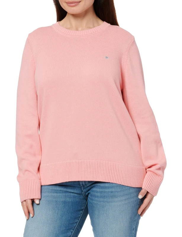 GANT Women's Classic Cotton C-Neck Sweater, Geranium Pink, XXL