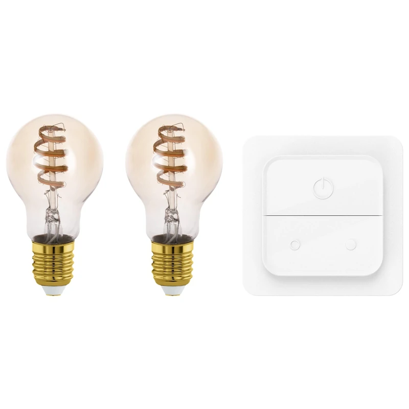 Eglo Connect.z Smart-Home LED Vintage Light Bulbs, Set of 2 E27 Lightbulbs with Light Switch, ZigBee, app and Alexa Voice Control, dimmable, Warm White-Cold White, 360 Lumen, 4.9 watt, Amber