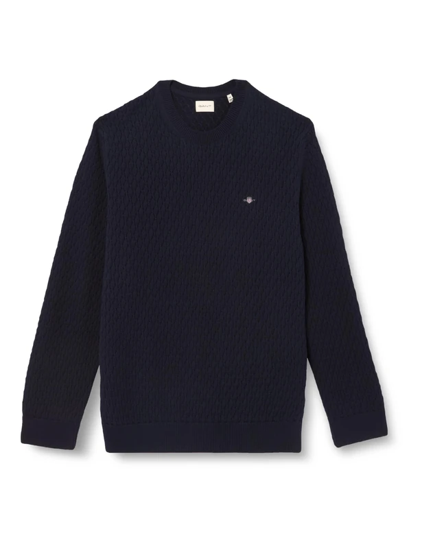 GANT Textured Cotton C-Neck, Evening Blue, X-Small