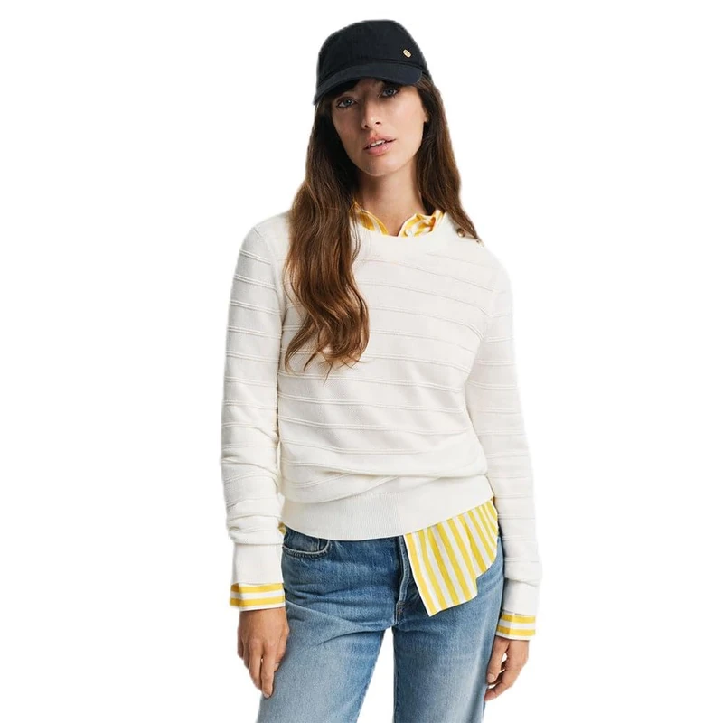 GANT Textured Cotton C-Neck, Eggshell, Large