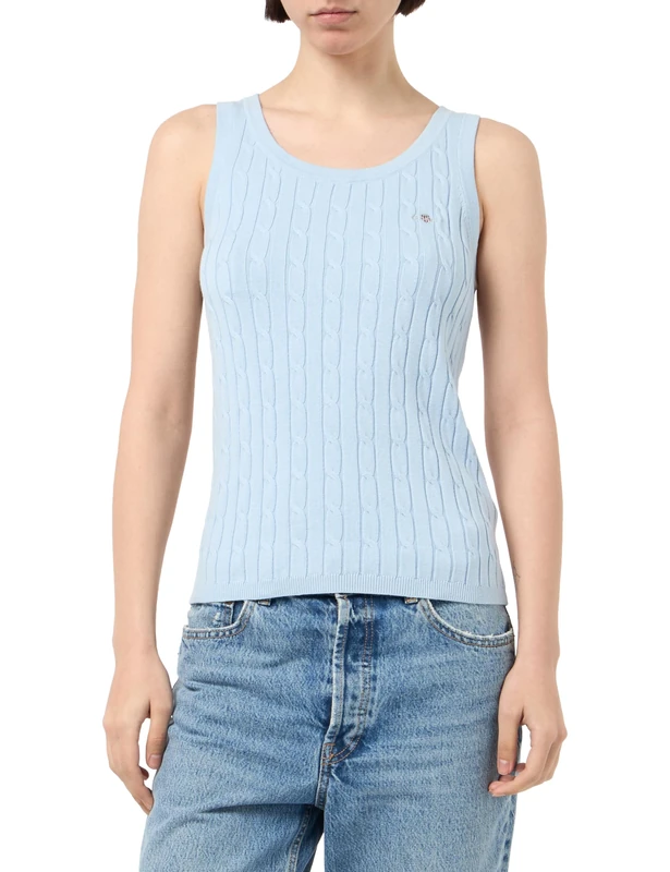 GANT Women's Stretch Cotton Cable Tank Top Pullover Sweater, Fresh Blue, XS