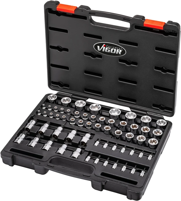 ViGOR T+ Star Drive Socket Set V7920N, 60 Tools, 1/4 Inch, 3/8 Inch, 1/2 Inch Square, E+ Profile, T+ Profile, for BMW, VAG, Mercedes Benz, Audi, Man, Ford, Opel - Image 1