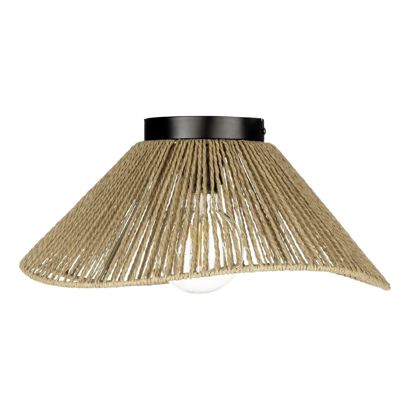 Eglo Lavister Ceiling lamp, Japanese-Style Ceiling Light Fitting, Living Room Lighting Made of Black Metal and Wrapped Paper in Natural Colour, FSC-Certified, E27 Socket, Ø 39 cm