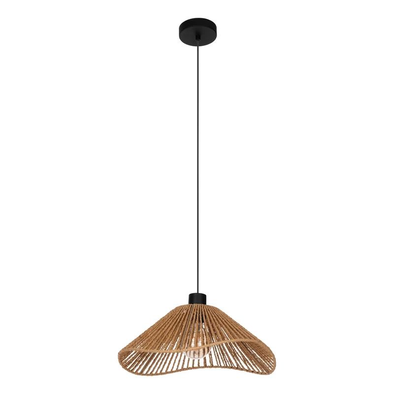 Eglo Pendant Lighting Lavister, Hanging lamp, Japanese-Style Dining Room Ceiling Light, Black Metal and Wrapped Paper in Natural Colour, FSC-Certified, E27 Socket, Ø 39 cm