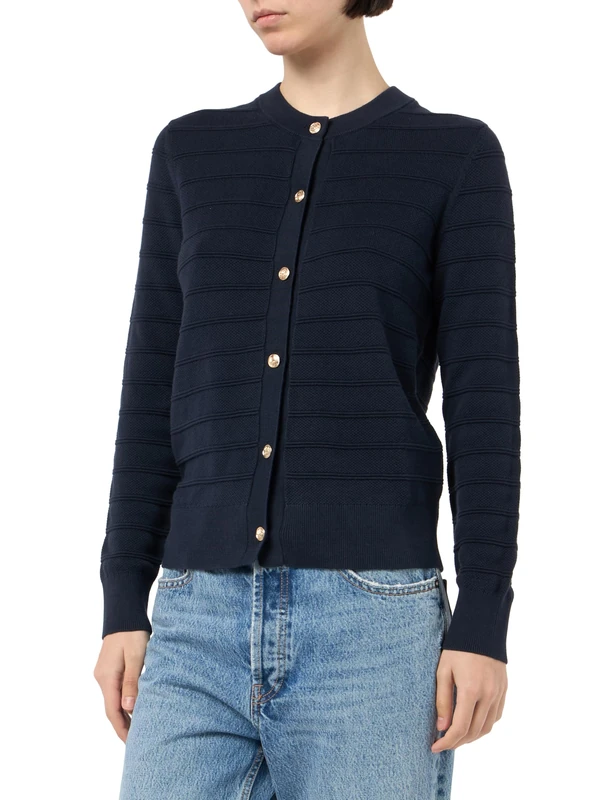 GANT Women's Textured Cotton Cardigan Sweater, Evening Blue, S