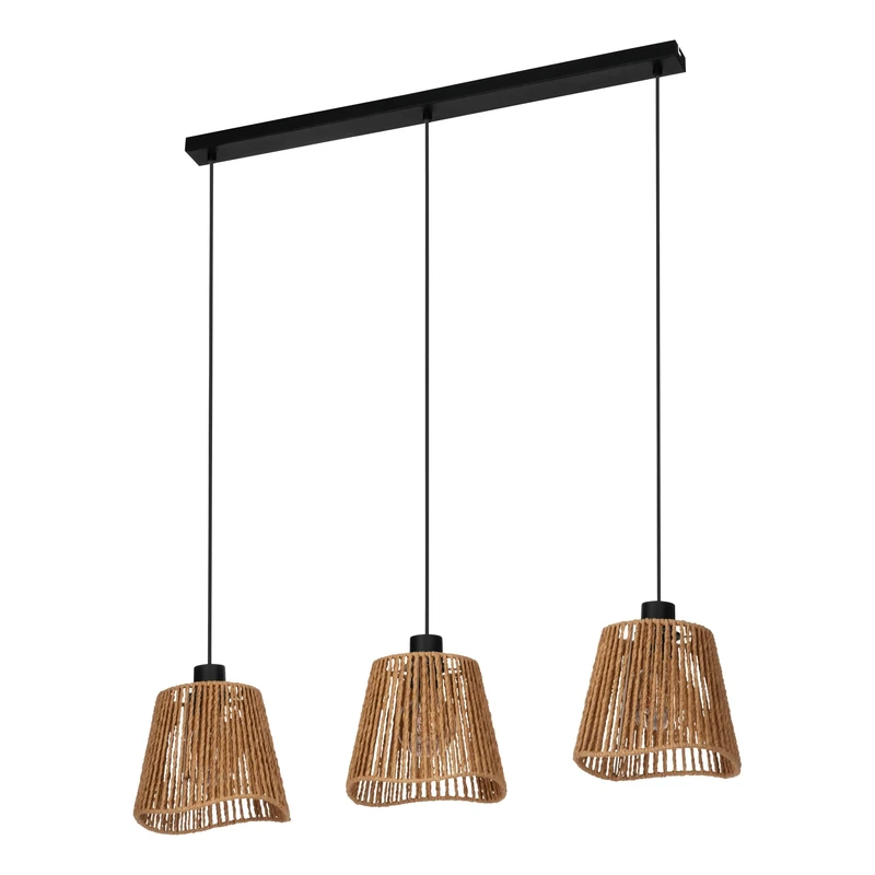Eglo Pendant Lighting Lavister, 3 Light Hanging lamp, Japanese-Style Dining Room Ceiling Light, Black Metal and Wrapped Paper in Natural Colour, FSC-Certified, E27 Socket, Ø 39 cm