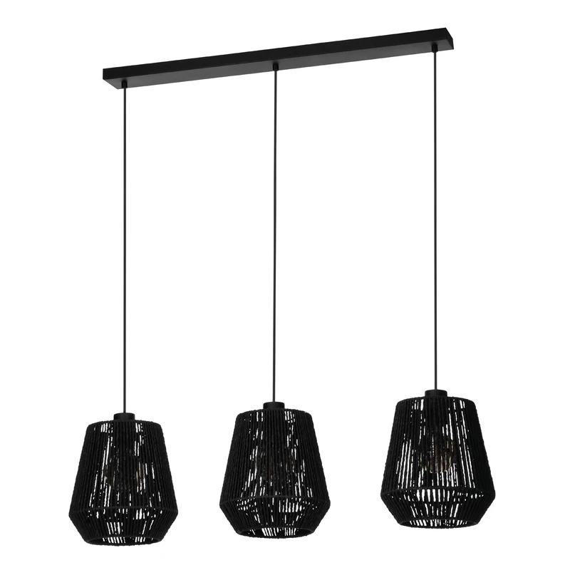 Eglo Pendant Lighting Persley, 3 Light Hanging lamp Above Dining Table, Japanese-Style Dining Room Ceiling Light Fixture, Metal and Paper in Black, FSC-Certified, E27 Socket, Ø 22 cm