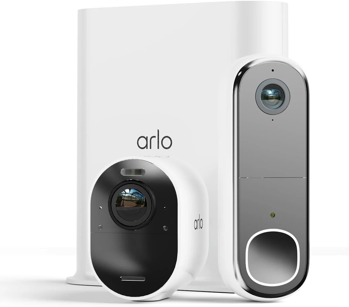 Arlo Ultra 2 4K Security Camera Outdoor and FHD Video Doorbell Wireless, 4K UHD, Wireless CCTV, Night Vision, Spotlight, 2-Way Audio, 1 Bullet Cam with Doorbell, Free Trial of Arlo Secure, White