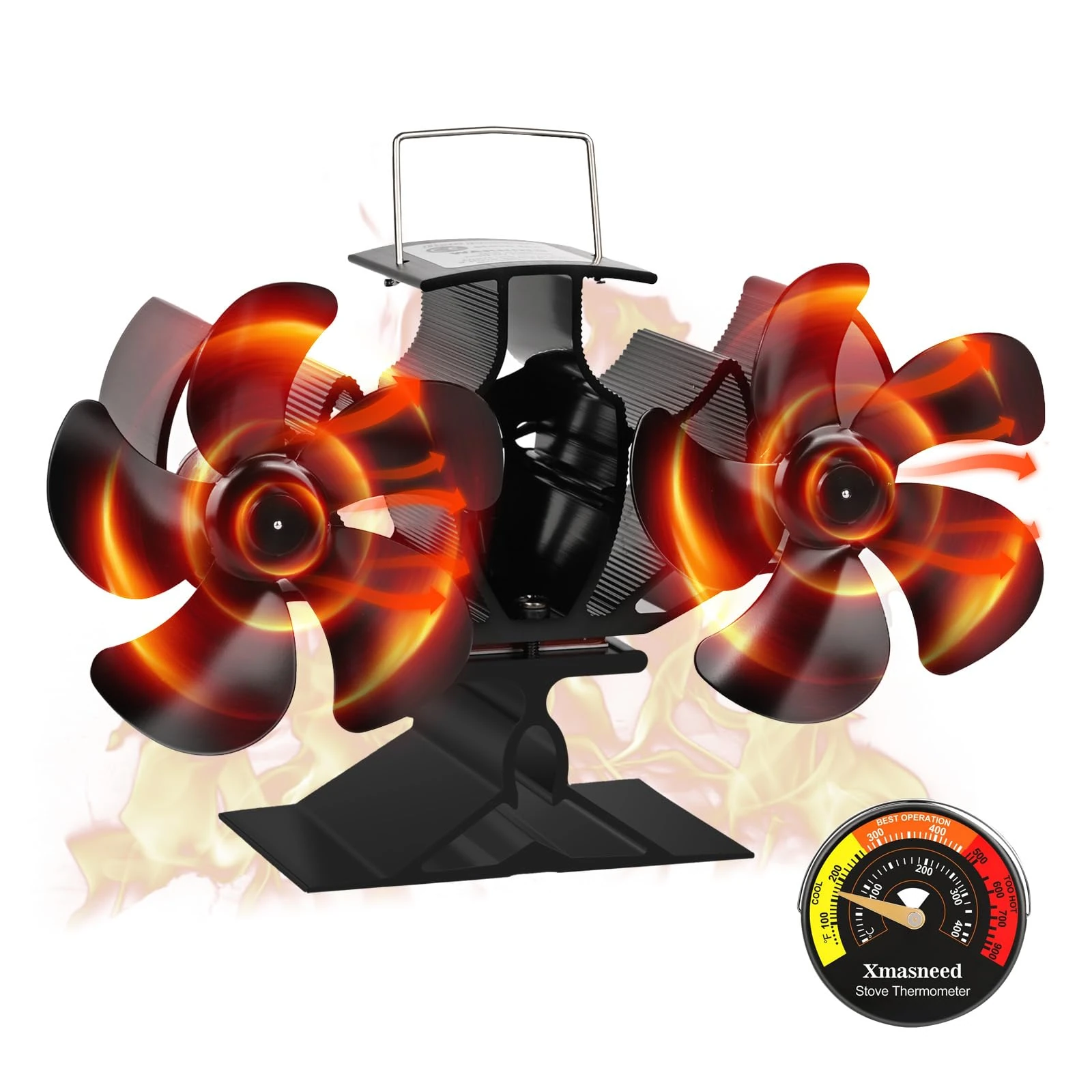 Dual Log Burner Fan - Silent Operation Woodburner Fan for Wood/Log Burners - Increased Efficiency for Large Room Heat Distribution