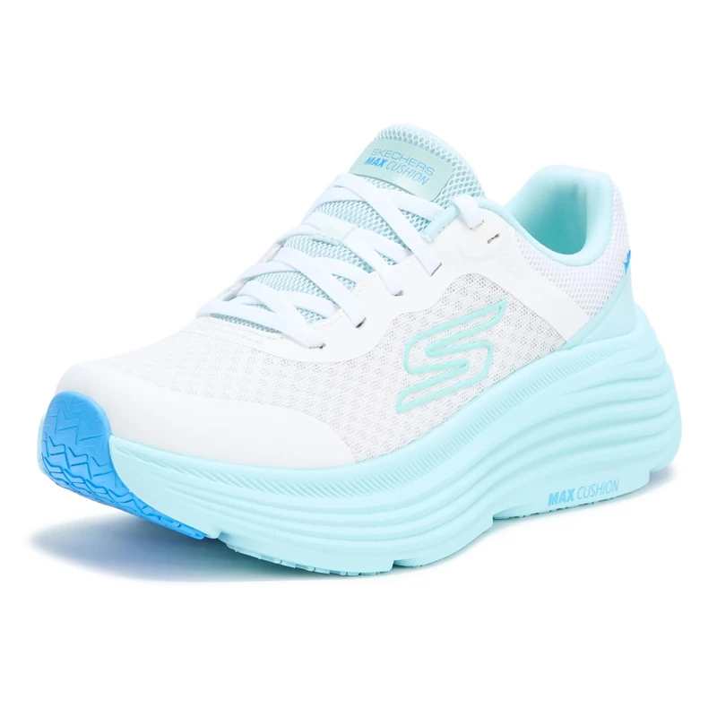 Skechers Women's Max Cushioning Endeavour Canova Sneaker, White/Light Blue, 2 UK