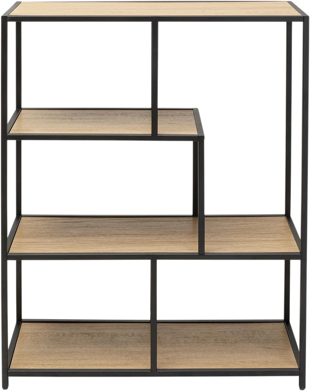 Kare Design Shelf Loftie Nature, Black, Brown, 100x77x30 cm, 4-Tier Bookshelf, Open Shelf for Storage, Steel Frame, Home Decor, Organiser Bookcase for Living Room