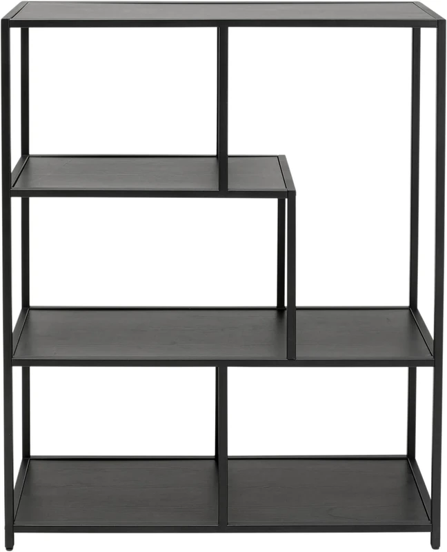 Kare Design Shelf Loftie, Black, 100x77x30 cm, 4-Tier Bookshelf, Open Shelf for Storage, Steel Frame, Home Decor, Organiser Bookcase for Living Room