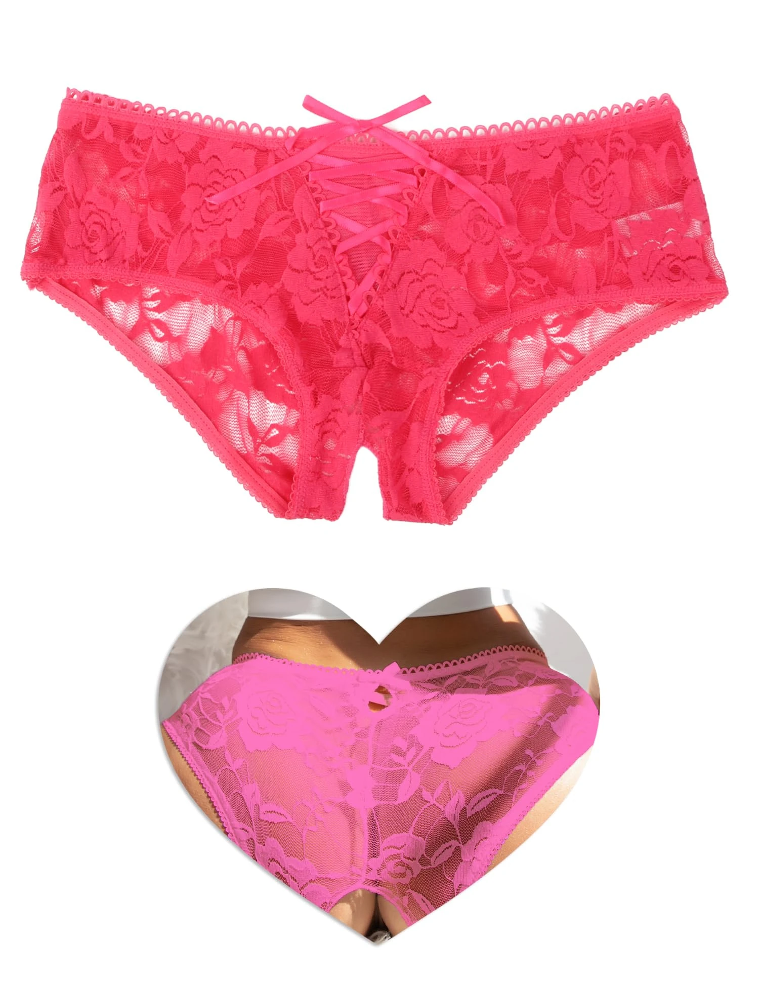 ohmydear Pink Thongs for Women Sexy Underwear Sheer Knickers Adjustable Criss Cross G-Strings Plus Size Lace Thongs Bikini Panties Ladies Briefs Size 20-22